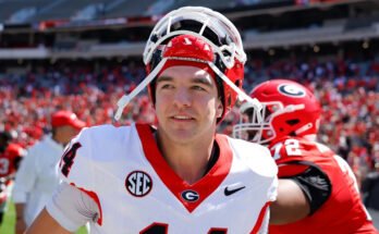 Athens, Georgia - April 12: Gunner Stockton # 14 of the Bulldogs of Georgia reacts at the end of the G match G at Sanford Stadium on April 12, 2025 in Athens, in Georgia. (Photo by Todd Kirkland / Getty Images)