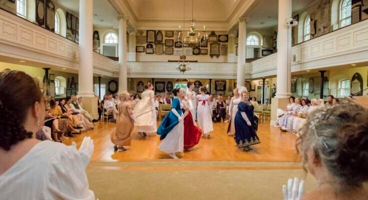 The dancers perform at St Swithins, Bath, at the Jane Austen Festival, 2023.