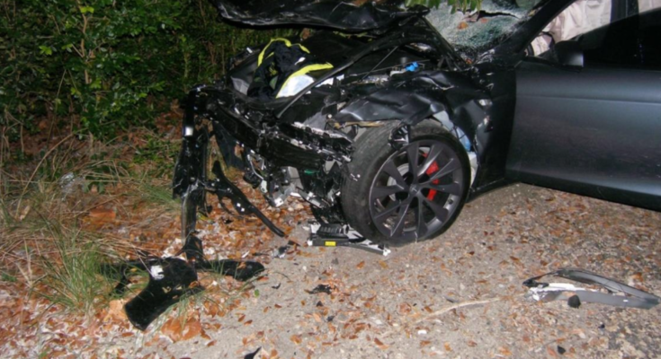 In Tesla Model S following a fatal accident in April 2019 near Key Largo, Florida.